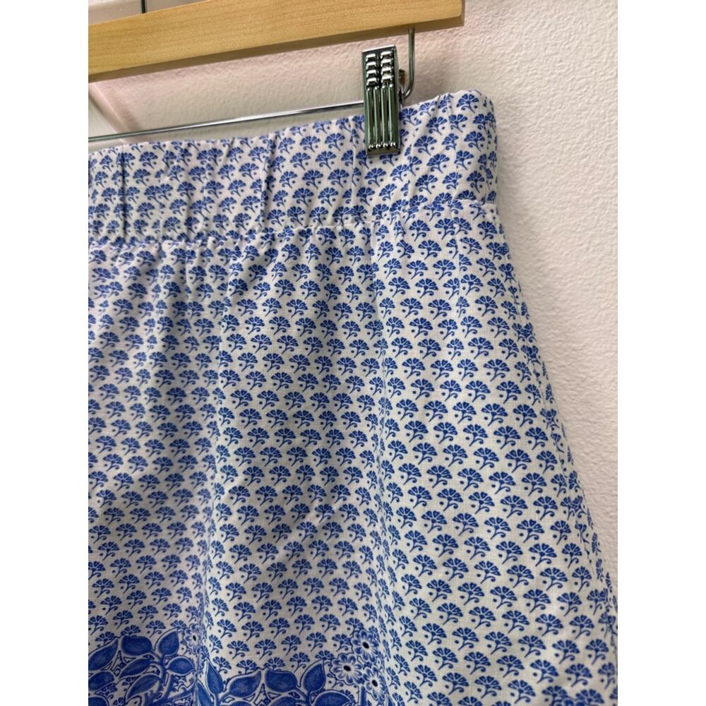 Tommy Bahama Linen Skirt Blue White Floral Border Print Elastic Waist Sz Small - Picture 4 of 8